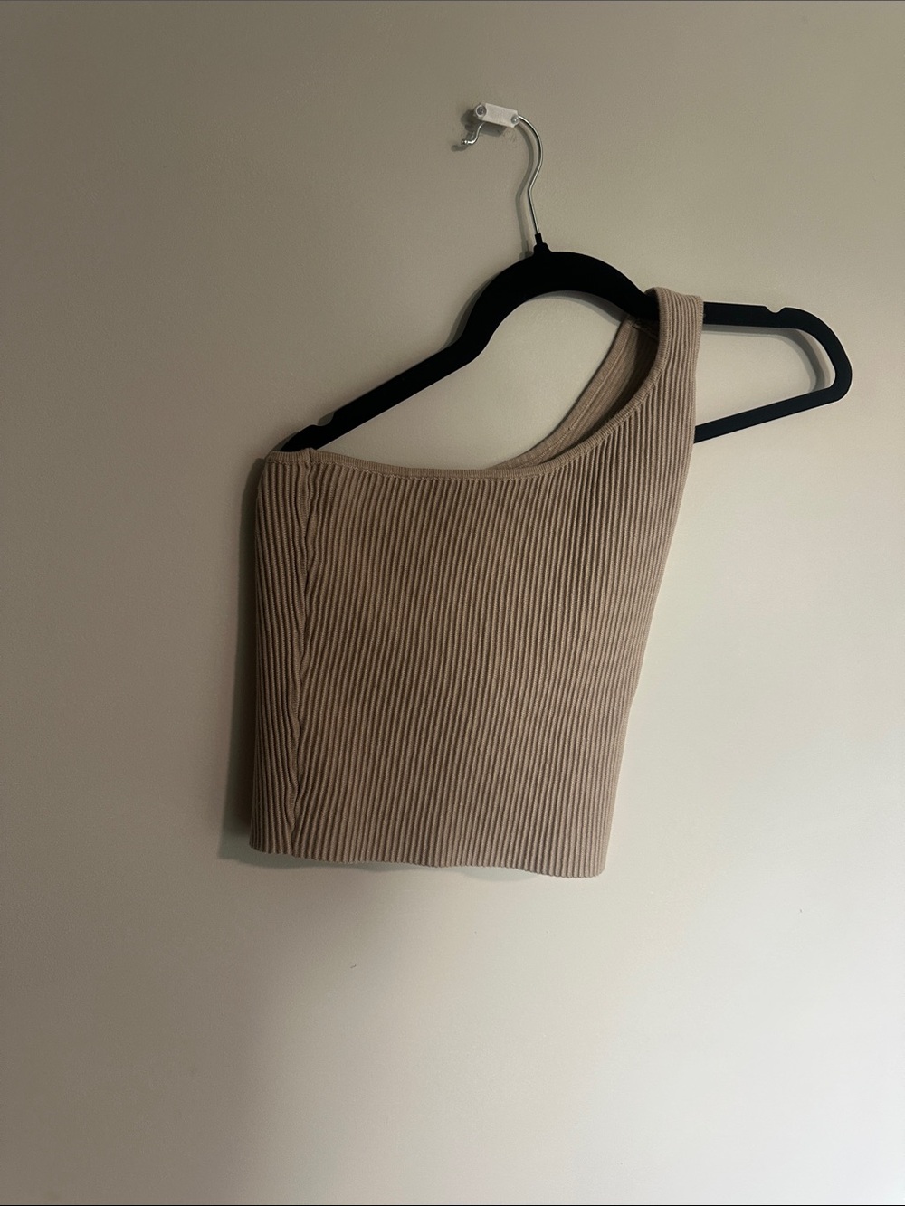 NSR One-Shoulder Ribbed Tank - Beige